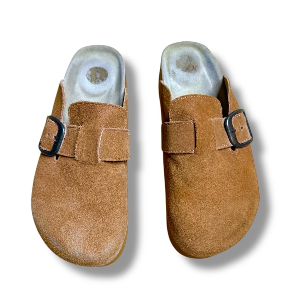 Cushionaire Brown Suede Slip-On Clogs with Buckle Granola 2 Suede Platform - Picture 2 of 6